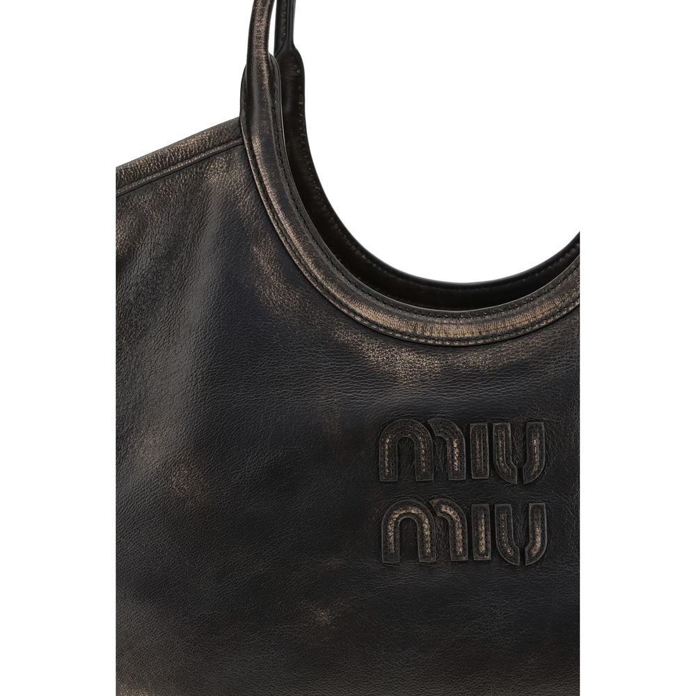 Miu Miu Ivy Distressed Leather Tote Bag Brown