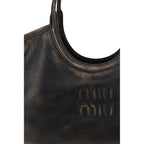 Miu Miu Ivy Distressed Leather Tote Bag Brown