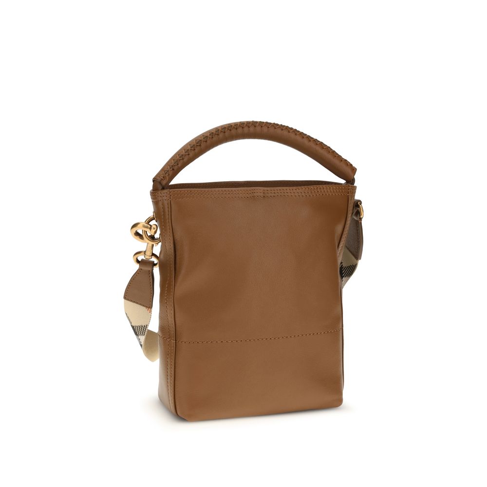 Burberry B Clip Calf Leather Bucket Bag Tan