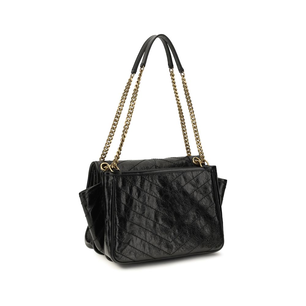 Saint Laurent Niki Medium Shoulder Bag Crinkled Quilted Leather Black