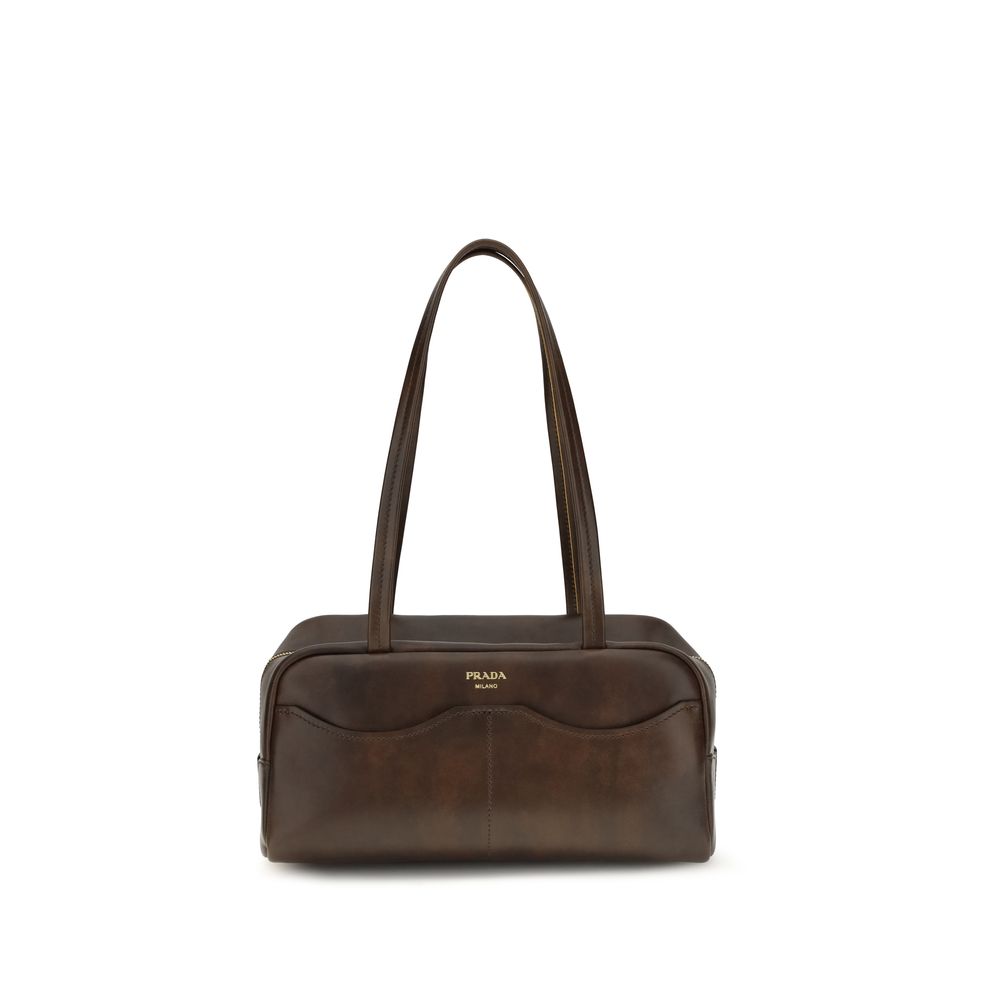 Prada Carry Large Antiqued Leather Shoulder Bag in Cacao