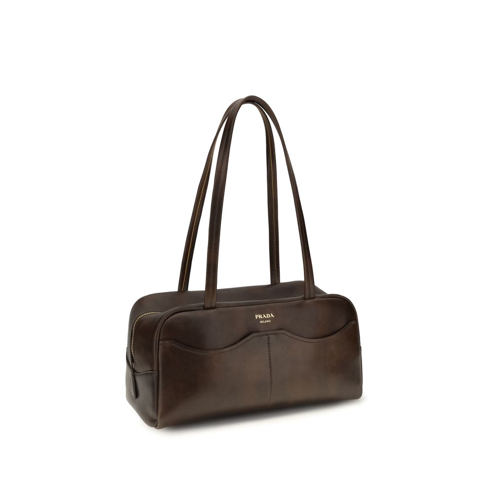 Prada Carry Large Antiqued Leather Shoulder Bag in Cacao