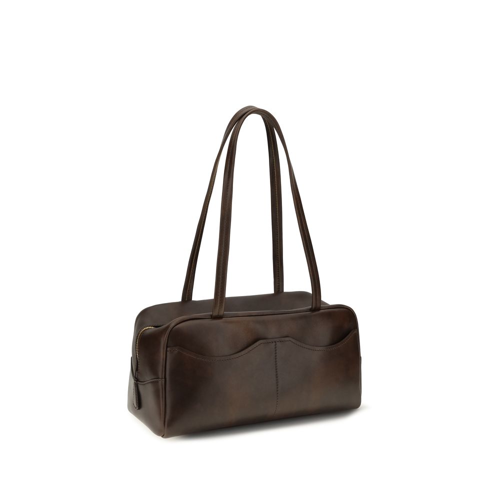 Prada Carry Large Antiqued Leather Shoulder Bag in Cacao