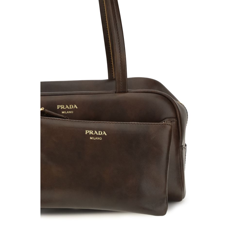 Prada Carry Large Antiqued Leather Shoulder Bag in Cacao