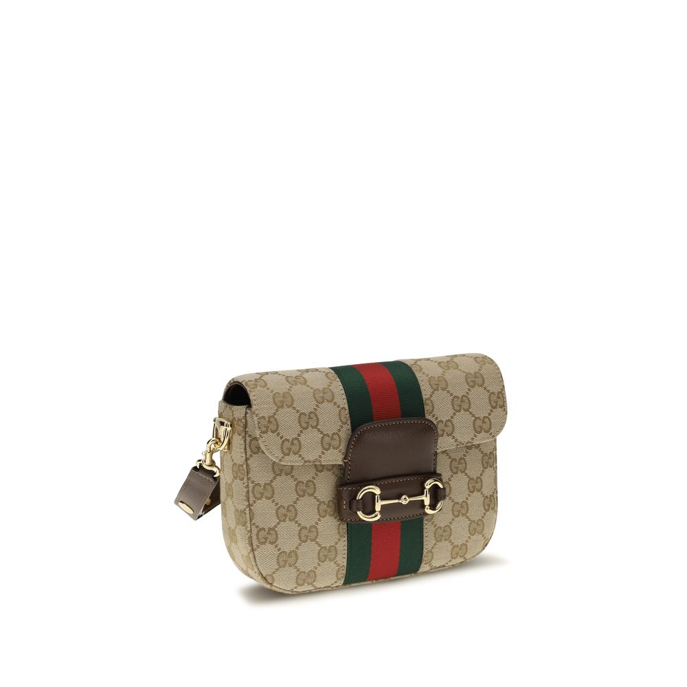 Gucci Horsebit 1955 Small Shoulder Bag Beige Ebony GG Supreme Canvas