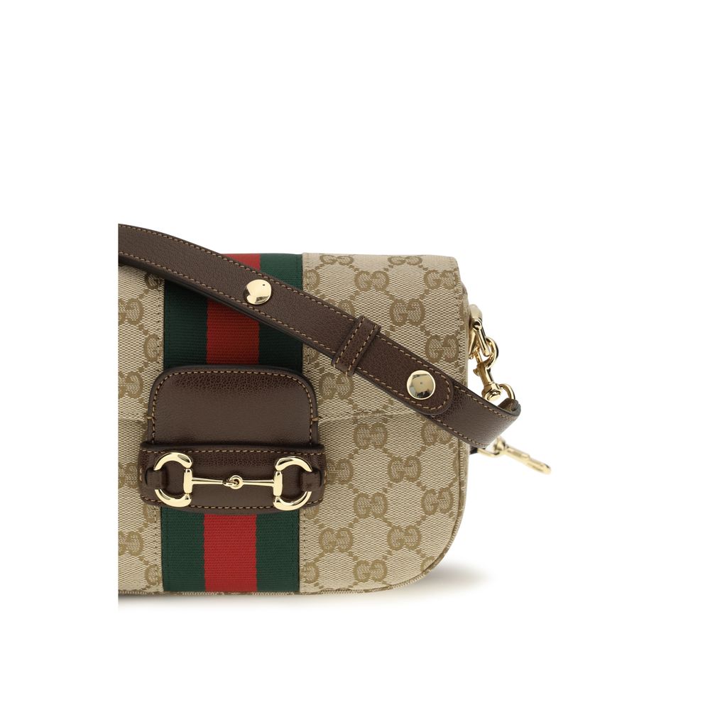 Gucci Horsebit 1955 Small Shoulder Bag Beige Ebony GG Supreme Canvas