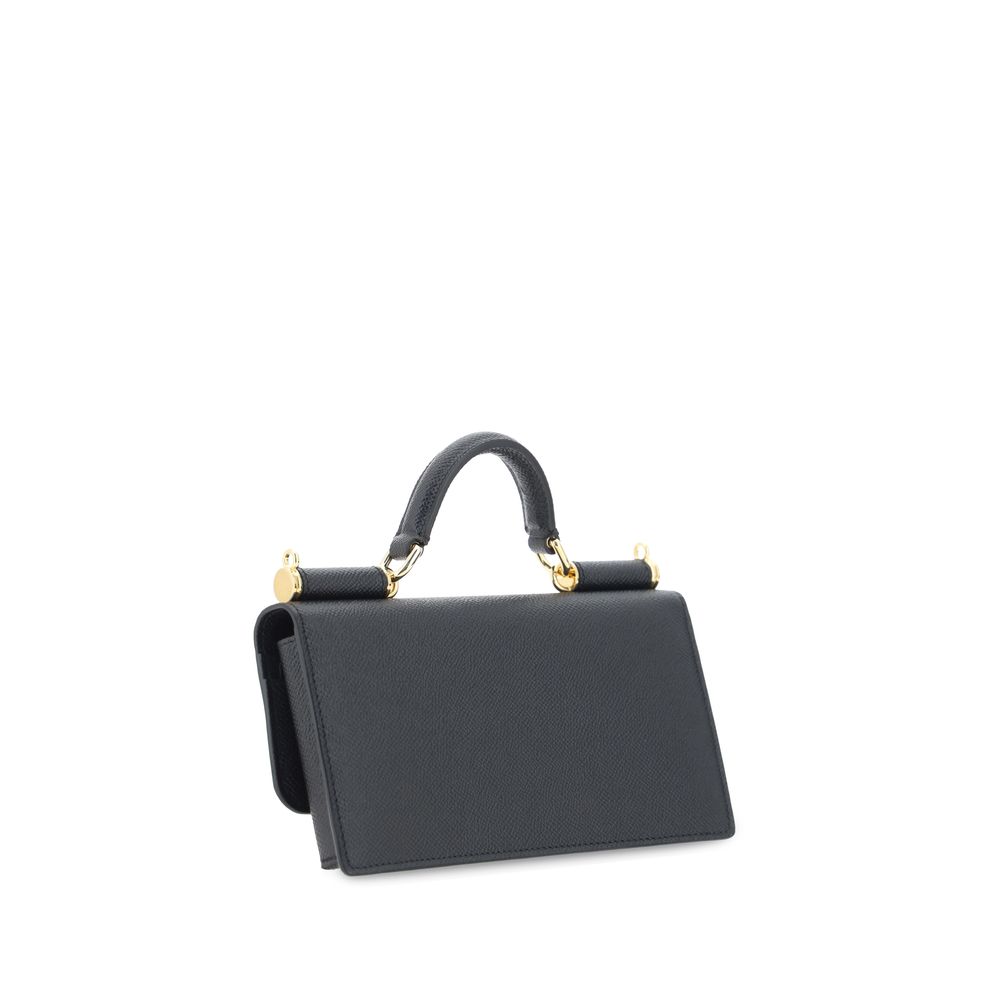 Dolce & Gabbana Micro Sicily Leather Top-Handle Bag in Black