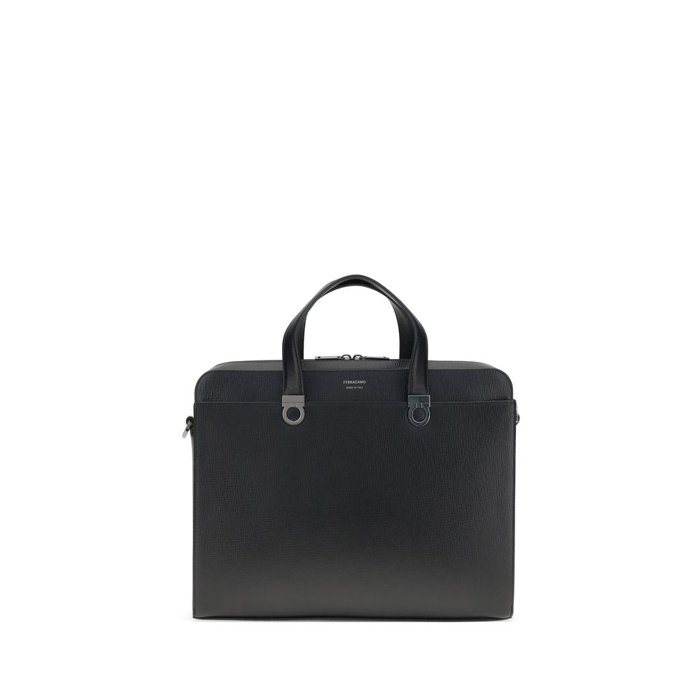 Ferragamo Gancini Black Leather Briefcase