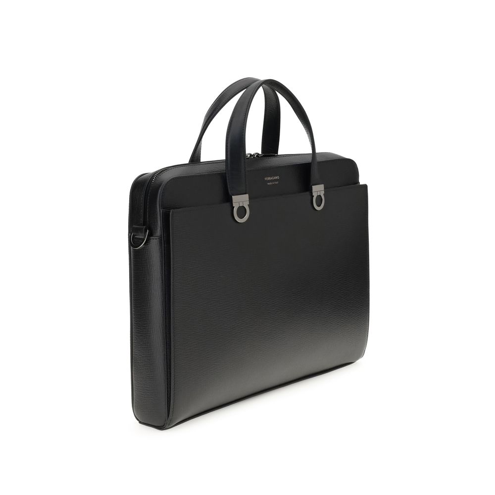 Ferragamo Gancini Black Leather Briefcase