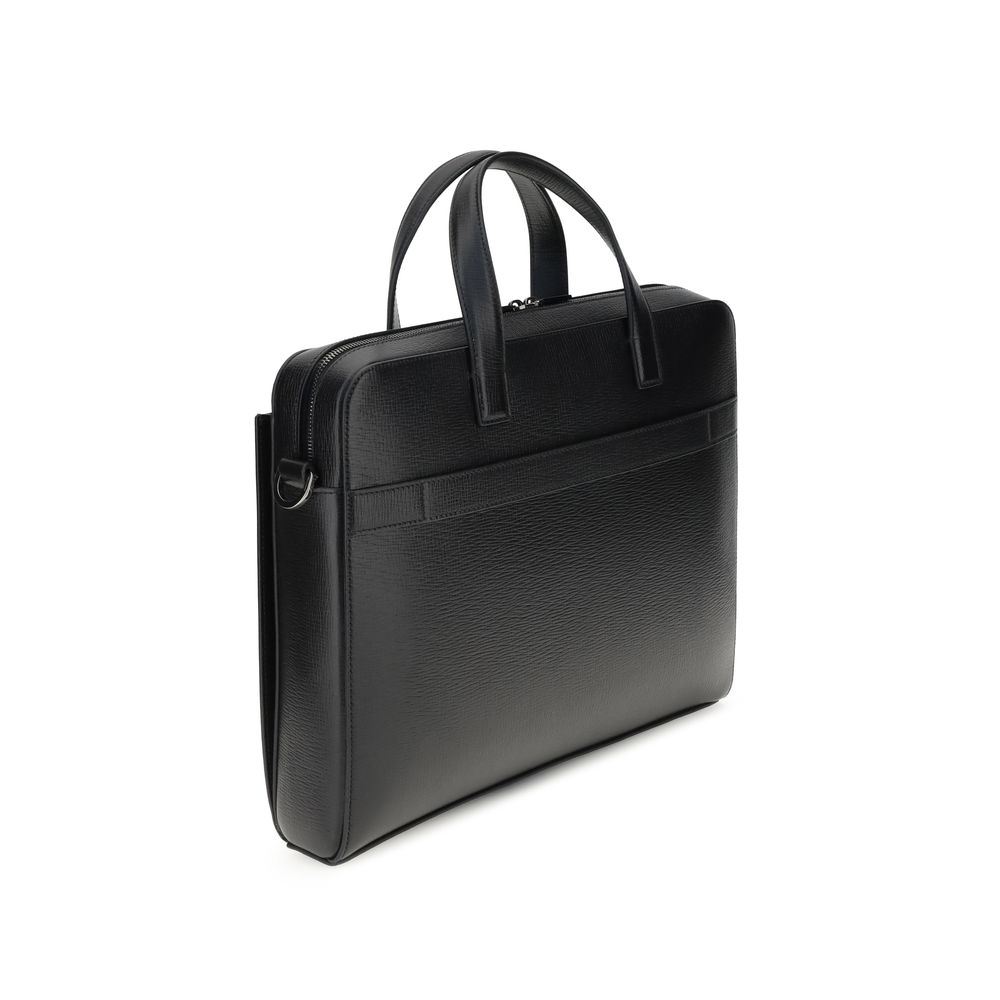 Ferragamo Gancini Black Leather Briefcase