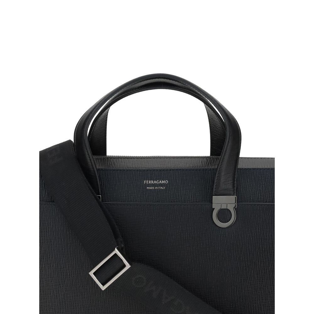 Ferragamo Gancini Black Leather Briefcase
