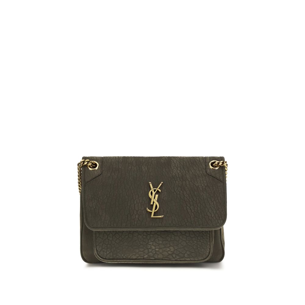 Saint Laurent Niki Large Shoulder Bag in Dark Green Lambskin