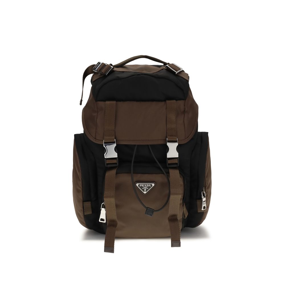 Prada Re-Nylon and Leather Backpack in Brown