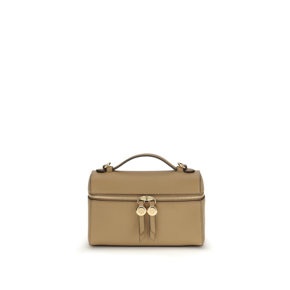 Tory Burch Romy Slim Mini Top Handle Bag Light Umber Pebbled Leather