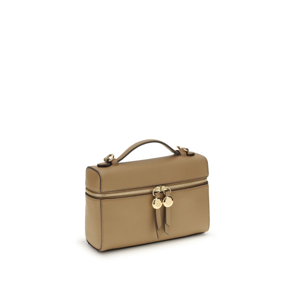 Tory Burch Romy Slim Mini Top Handle Bag Light Umber Pebbled Leather