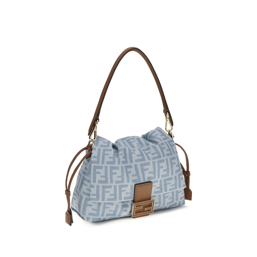 Fendi Mamma Baguette Medium FF Denim Shoulder Bag in Light Blue