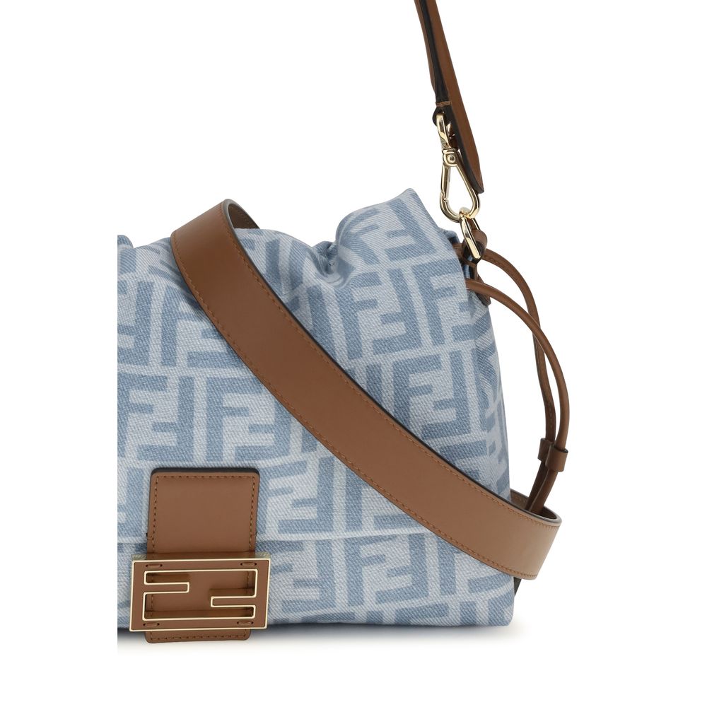 Fendi Mamma Baguette Medium FF Denim Shoulder Bag in Light Blue