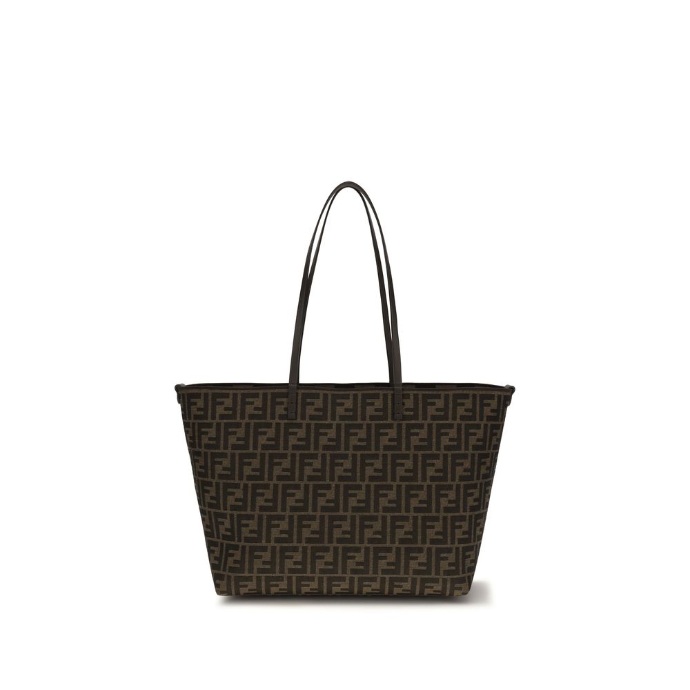 Fendi Roll Medium FF Jacquard Reversible Tote Bag in Tobacco Brown