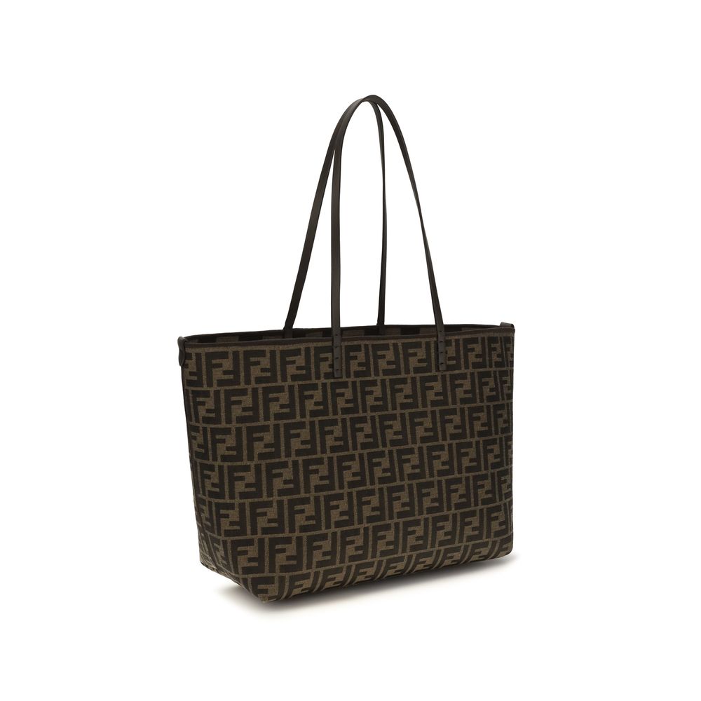 Fendi Roll Medium FF Jacquard Reversible Tote Bag in Tobacco Brown