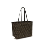 Fendi Roll Medium FF Jacquard Reversible Tote Bag in Tobacco Brown
