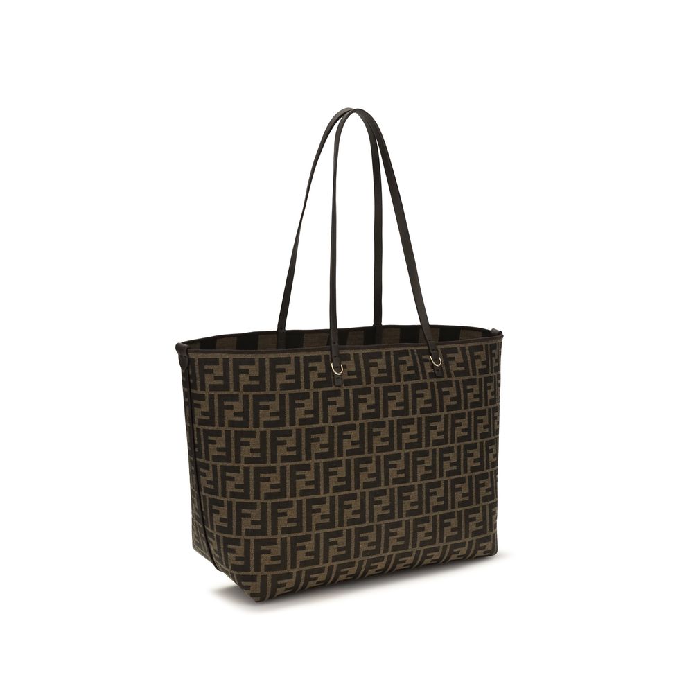 Fendi Roll Medium FF Jacquard Reversible Tote Bag in Tobacco Brown