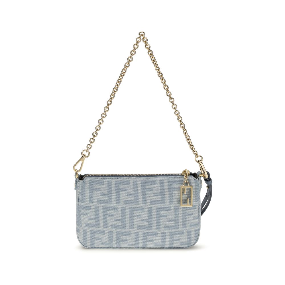 Fendi FF Denim Baguette Chain Clutch in Light Blue