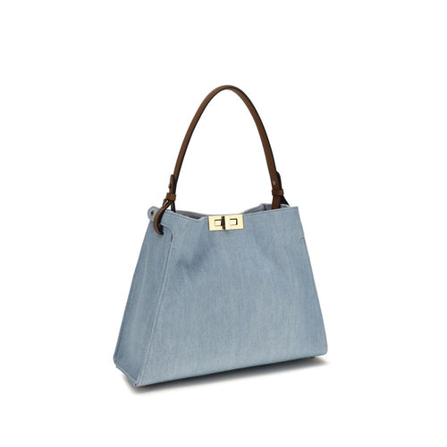 Fendi Way Medium Denim Shoulder Bag in Light Blue