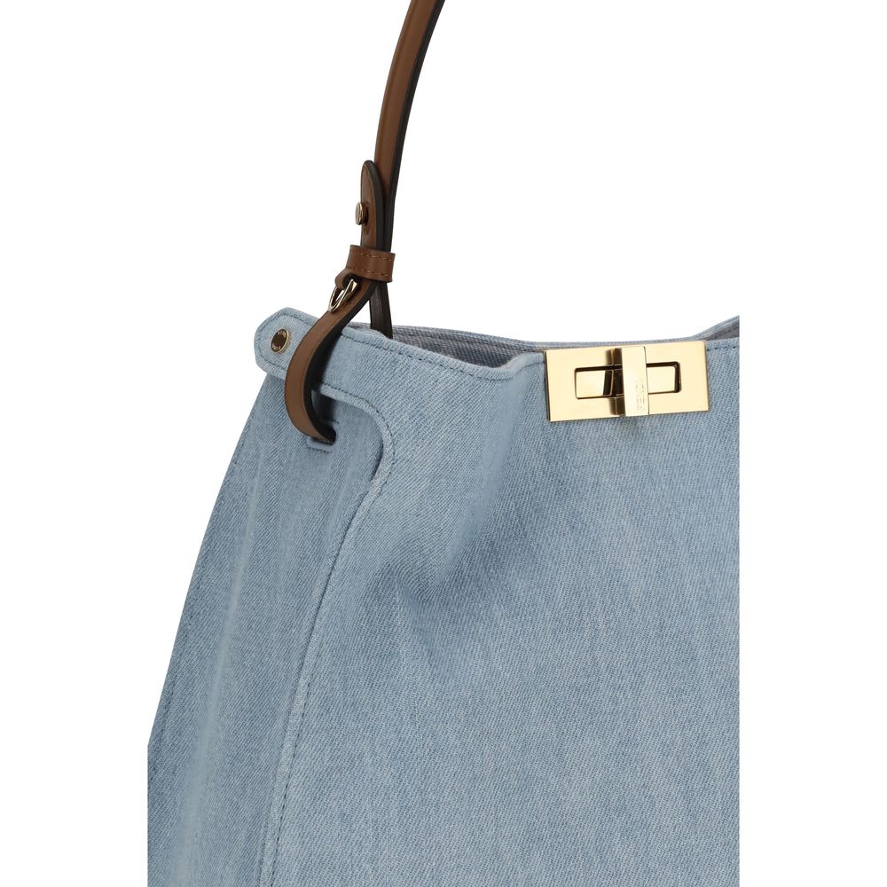 Fendi Way Medium Denim Shoulder Bag in Light Blue
