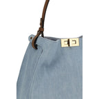 Fendi Way Medium Denim Shoulder Bag in Light Blue