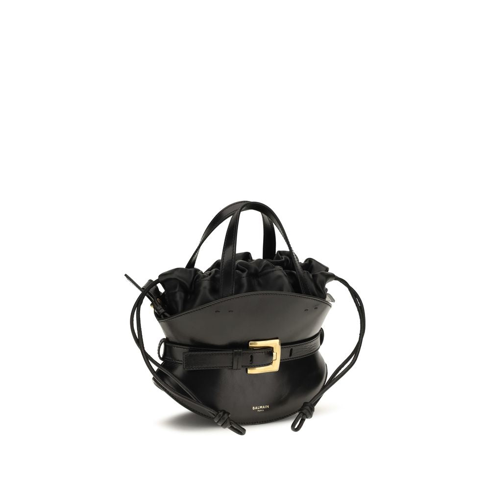 Balmain Shuffle Mini Leather Bucket Bag in Black
