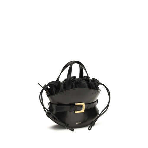 Balmain Shuffle Mini Leather Bucket Bag in Black