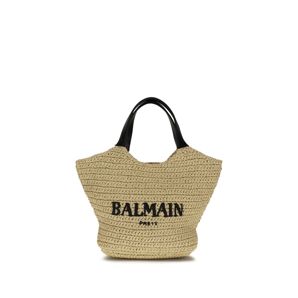 Balmain Mini Crochet Tote Bag in Natural Beige
