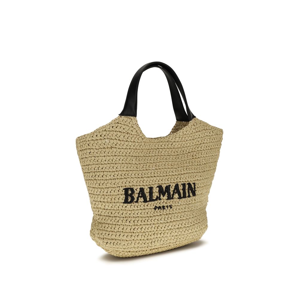Balmain Mini Crochet Tote Bag in Natural Beige