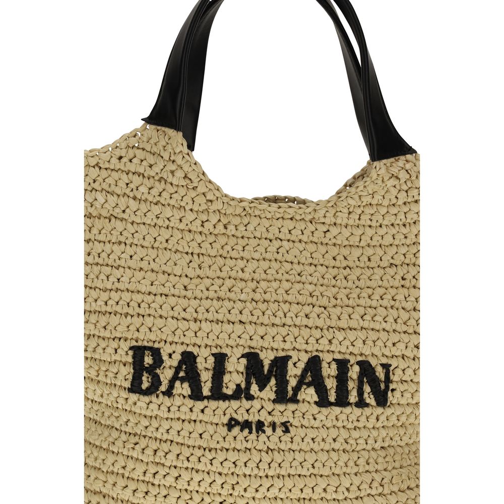 Balmain Mini Crochet Tote Bag in Natural Beige