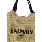 Balmain Mini Crochet Tote Bag in Natural Beige