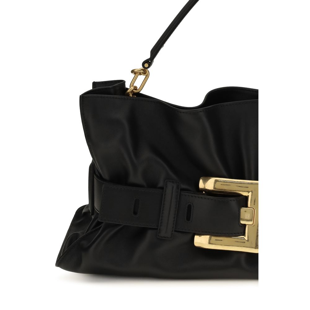 Balmain Medium Anthem Leather Shoulder Bag in Black