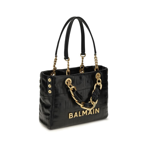 Balmain Cabas 1945 Small Leather Tote Bag in Black