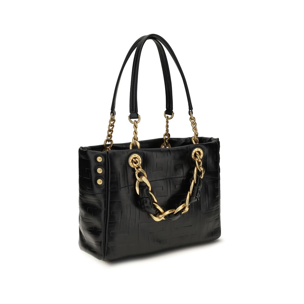 Balmain Cabas 1945 Small Leather Tote Bag in Black