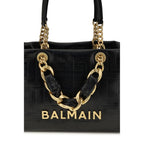Balmain Cabas 1945 Small Leather Tote Bag in Black