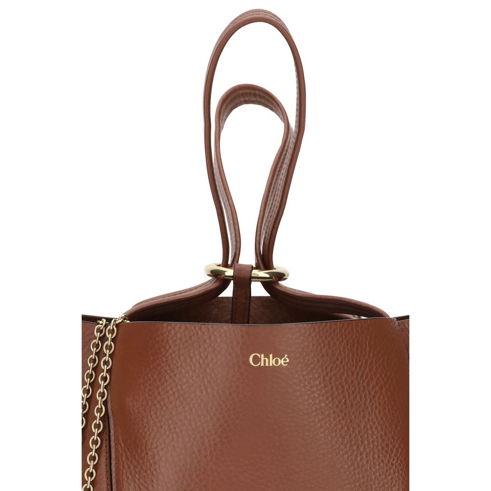 Chloé Spin Small Leather Bucket Shoulder Bag in Caramel Brown