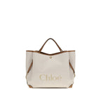 Chloé Large Carry Logo Canvas Tote Bag in Beige