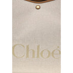 Chloé Large Carry Logo Canvas Tote Bag in Beige