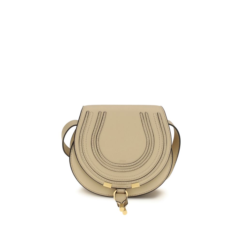 Chloé Small Marcie Leather Shoulder Bag in Beige
