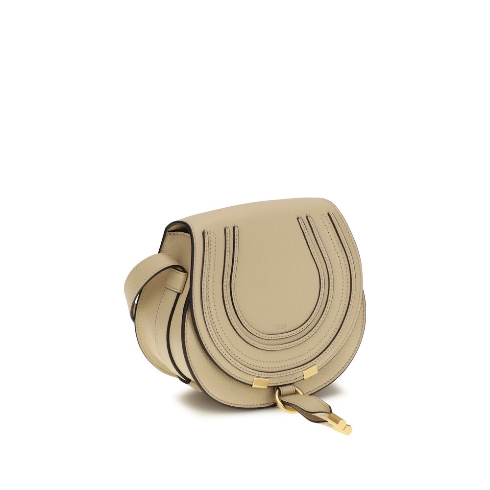 Chloé Small Marcie Leather Shoulder Bag in Beige