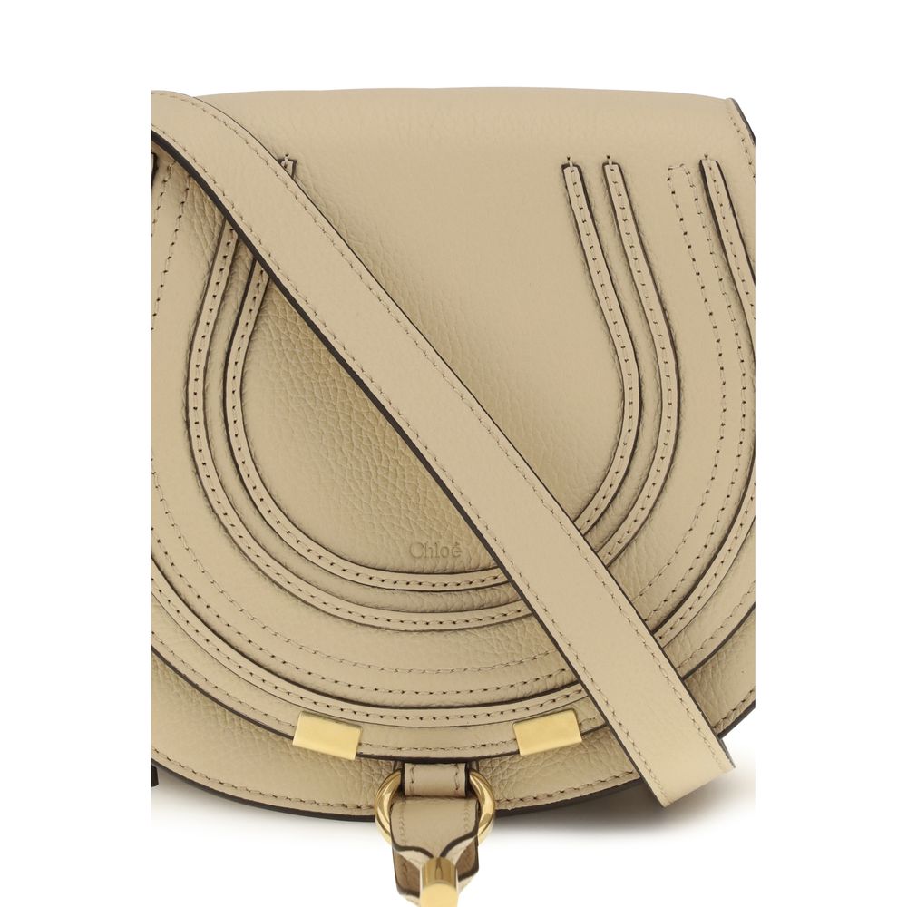 Chloé Small Marcie Leather Shoulder Bag in Beige