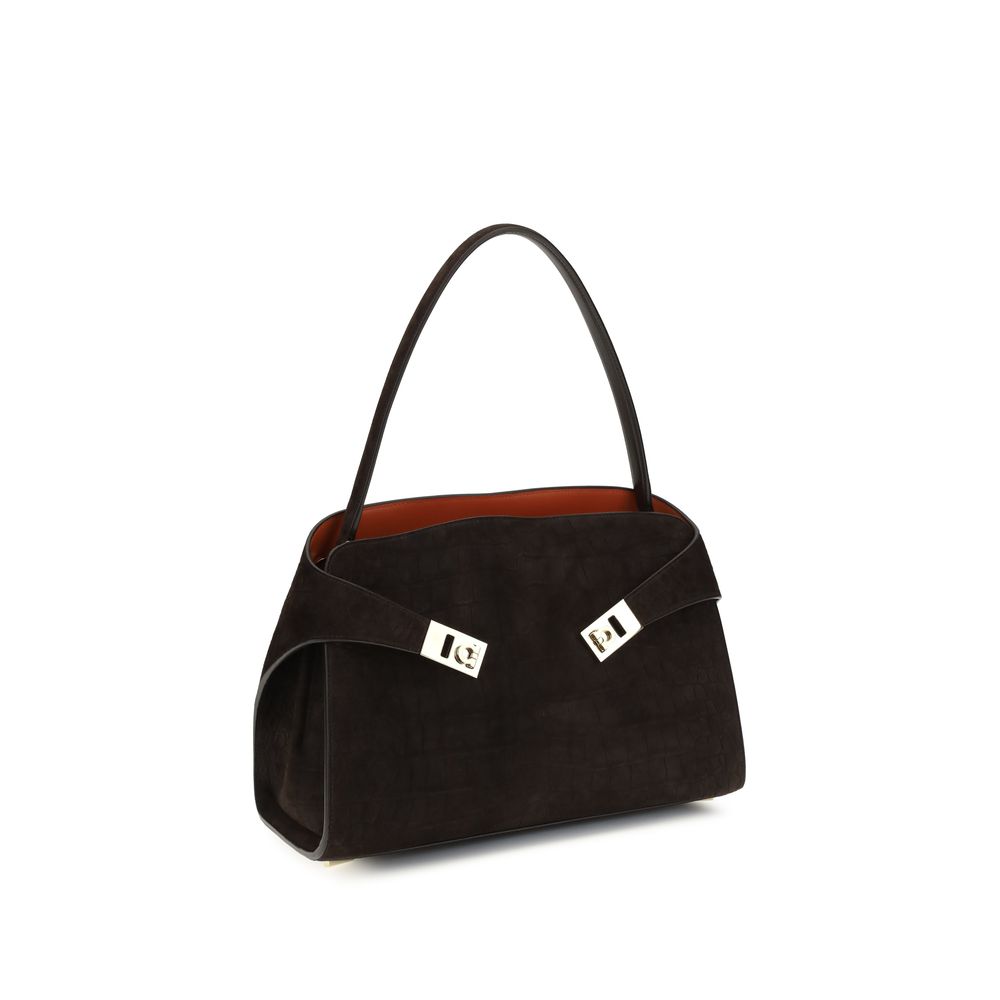 Ferragamo Hug Soft Brown Suede Shoulder Bag