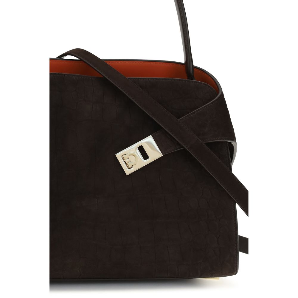 Ferragamo Hug Soft Brown Suede Shoulder Bag