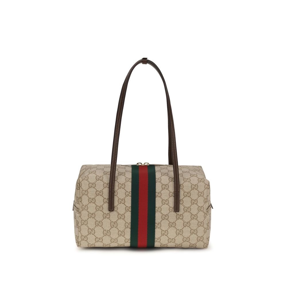 Gucci GG Supreme Web Boston Melrose Shoulder Bag in Beige Ebony