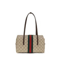 Gucci GG Supreme Web Boston Melrose Shoulder Bag in Beige Ebony