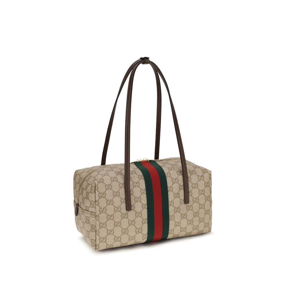 Gucci GG Supreme Web Boston Melrose Shoulder Bag in Beige Ebony